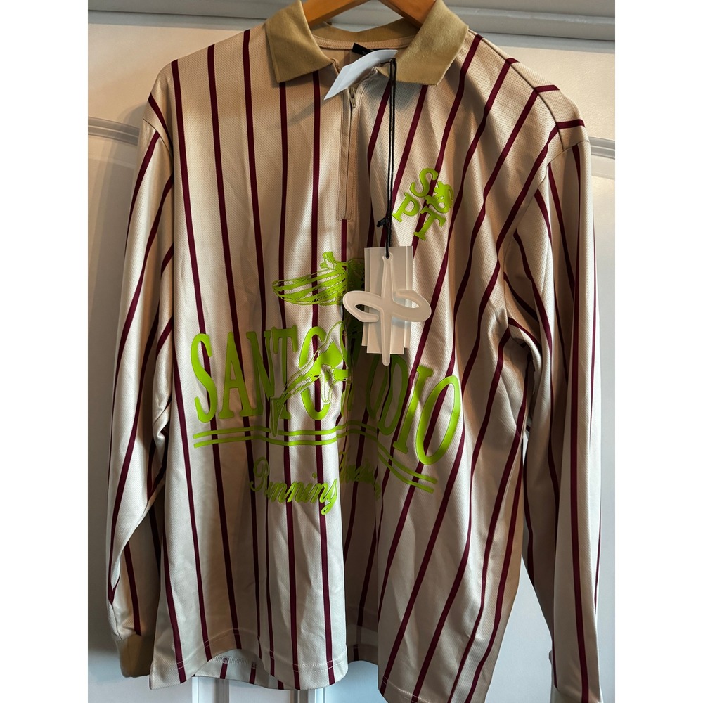 Santo Studio (NWT) Running Division Striped Quarter Zip Jersey Mens M Cream